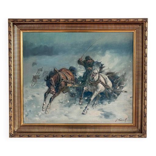 Peinture à l'huile originale vintage représentant un cheval, grande œuvre murale équestre signée