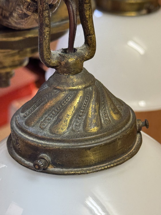 Image 1 of Rare Art Nouveau pendant lamp | 3 perfect original opal glass shades | 1905–1925