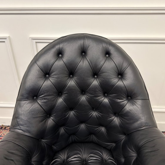 Sedia da ufficio Chesterfield classica inglese nera – Sedie da ufficio, Leather, Wood (photo 5 of 7)