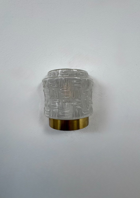 Image 1 of Pair of vintage wall lights, brass and thermoformed glass, Sweden, 1970