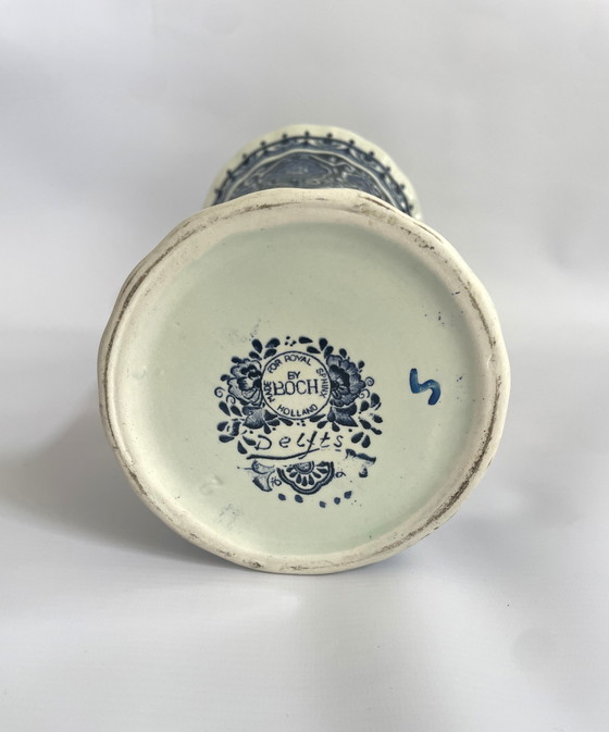 Image 1 of Set Delft Blue 1x Lid Vase and 2x Trumpet Vases by Boch for Royal Sphinx Maastricht Holland