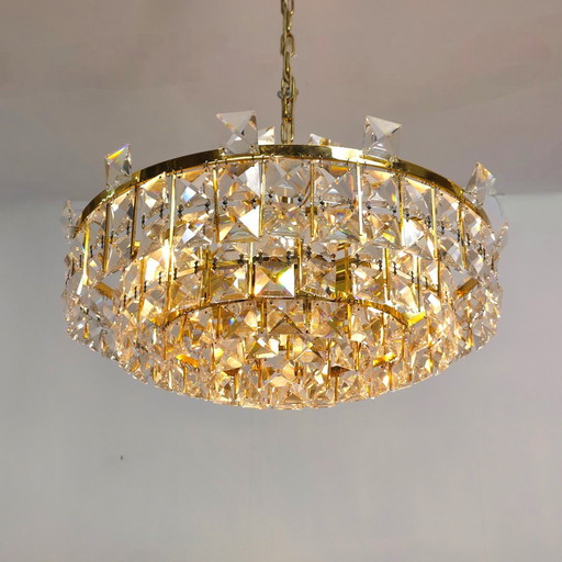 Lámpara de araña PALWA de cristal y latón, modelo XL, de mediados de siglo (años 70).