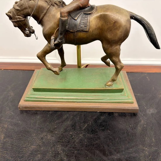 Classic English Bronze Horseman Table Lamp (photo 9 of 10)