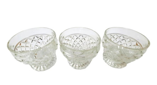 Set di 3 bicchieri in vetro taglio diamante in cristallo vintage, altezza 8 cm e diametro 8,5 cm
