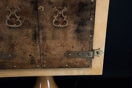 Image 1 of Aldo Tura Mid-Century Modern Goatskin Parchment Bar Cabinet, Italy, 1960s