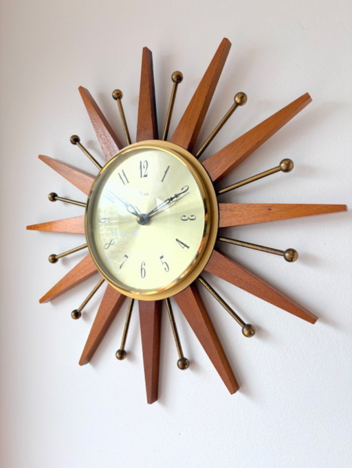 Beautiful Paico starburst or sunburst vintage wall clock 60s