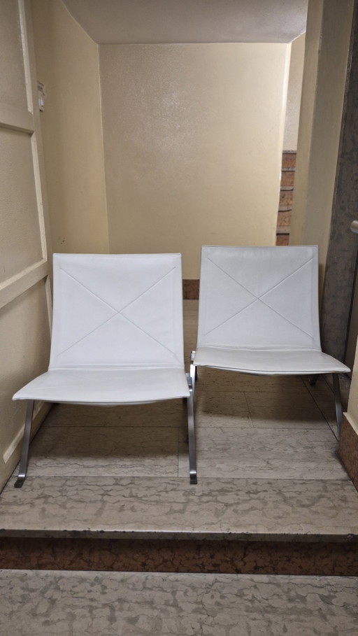 Chaises longues originales PK22, Poul Kjærholm et marque de design Fritz Hansen. – stoelen fauteuils, polished steel, Metal