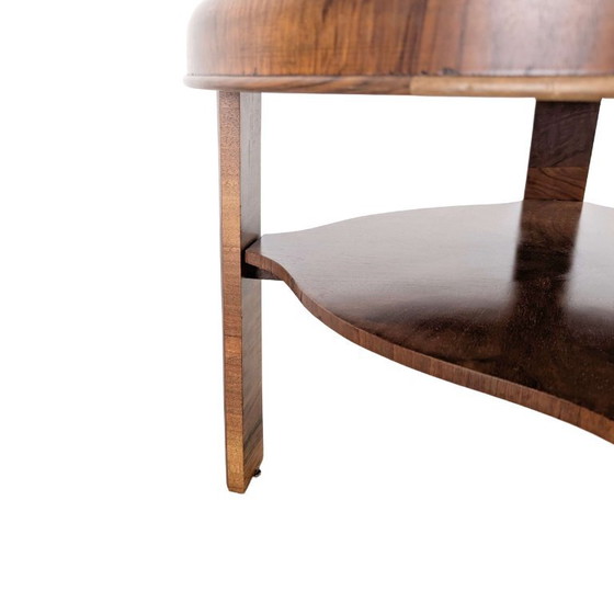 Round Vintage Walnut Marble Coffee Table 1950s – Wood (photo 5 of 6)