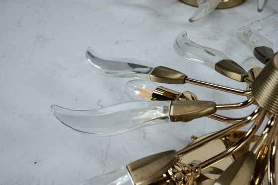 Set of three ceiling lamps in brass and crystal. Italy 1970s, Ceiling lights, Gold (photo 13 of 17)