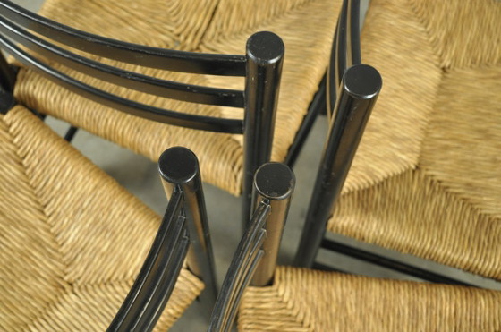 Image 1 of Mid-Central modern dining chairs with rush seats, 1960s