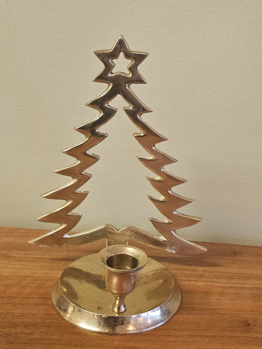 Brass Vintage Christmas Tree Candlestick Candle Holder