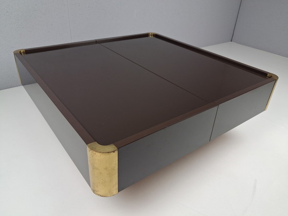 Vintage Belgo Chrom Salontafel Met Verborgen Bar, Jaren 70 – Belgochrom, Brass, Wood (photo 8 of 10)