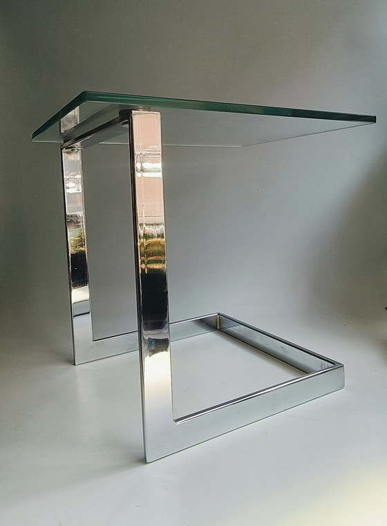 Image 1 of Table d'appoint moderne en verre Gerba verre chromé