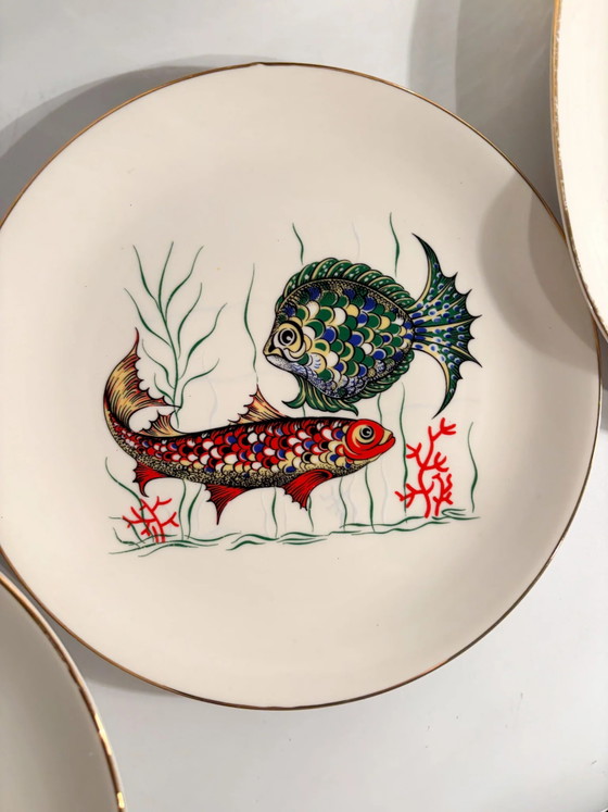 Servizio da tavola bavarese in ceramica degli anni '80 composto da sei piatti e zuppiera per pesce. (photo 10 of 14)