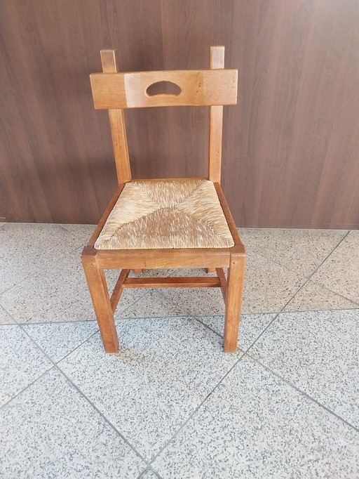 4 x Brutalist Dining Chairs With Piping Seat 1970's