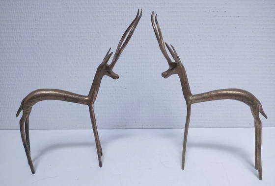 Image 1 of five gazelles antelopes giraffe vintage brass