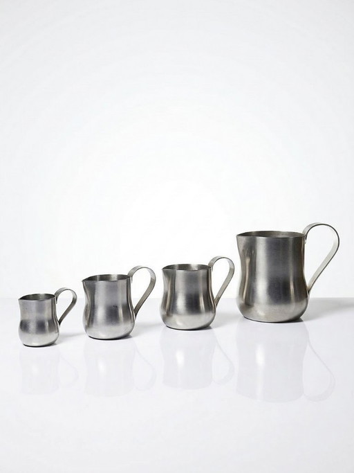 Lot de 4 mesures de bar vintages en inox brossé années 60-70