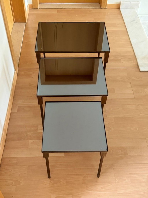 Vintage Nesting Tables - Set of 3 - Glass & Brass - 1960s