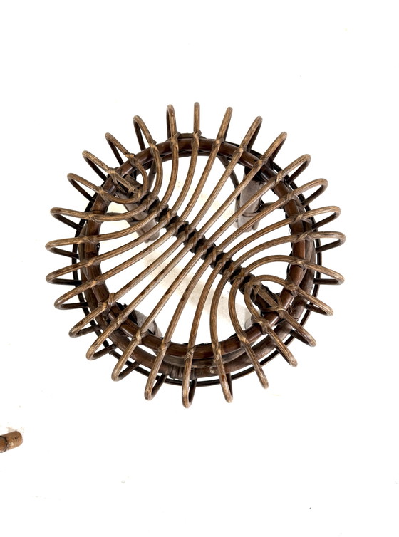 Image 1 of Set van 2 rotan krukjes, Frankrijk ‘70