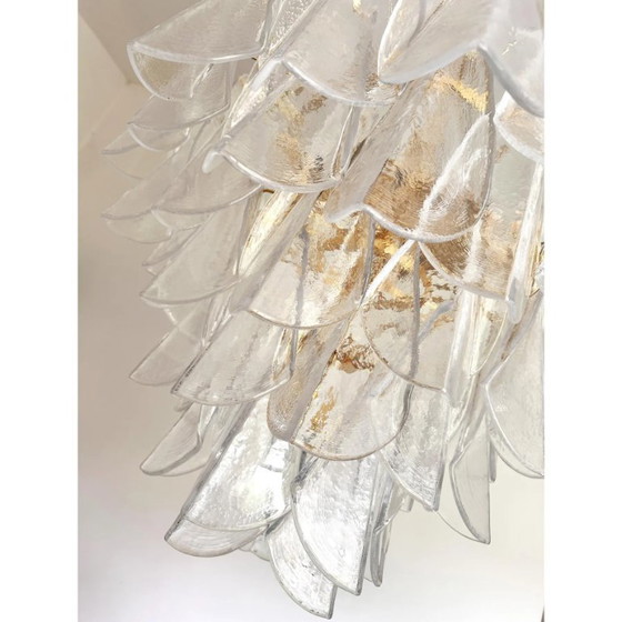 Image 1 of Venetian Transparent “Rondini” Murano Glass Gold Chandelier