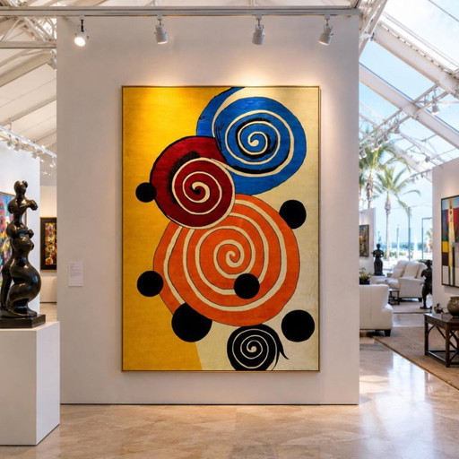 Handgeknoopt wollen vloerkleed – Hedendaags rond spiraalvormig kunstontwerp (200 x 300 cm) – vloerkleden en tapijten, Wool