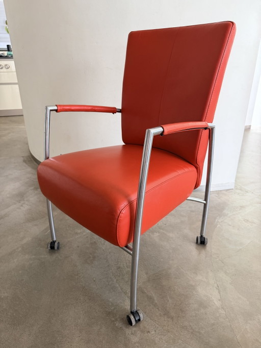 4 sillas de comedor rojas – eetkamerstoelen, Leather, rvs