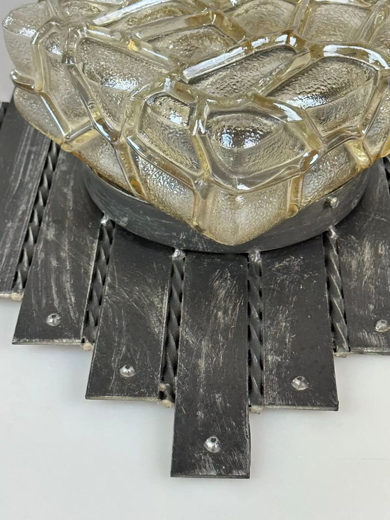 Image 1 of 60s 70s Brutalist Applique murale fer & verre Wall Lamp 60s 70s