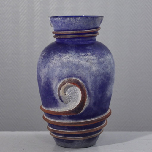 Large Vintage Vase Murano Glass Scavo Technique Post-Modern Design 1980s
