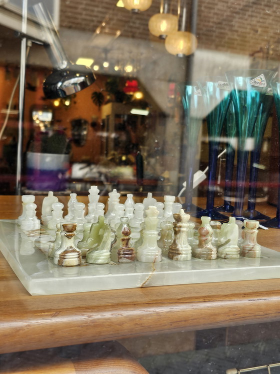 Image 1 of Vintage Onyx Chess Set Chessboard Chess Set Marble