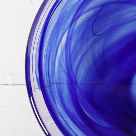 Image 1 of Mid-Century Large Blue Swirl Glass Bowl Atoll by Anna Ehrner for Kosta Boda / Sweden / 1990s