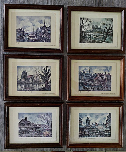 Set von 6 gerahmten Vintage-Drucken von Maurice Legendre – Éditions Krisarts (1970er Jahre)