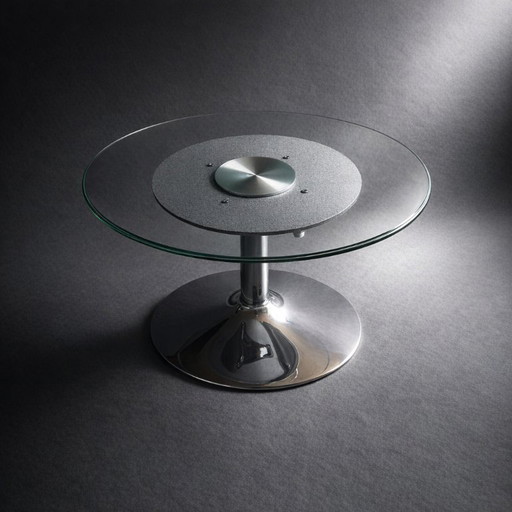 Tavolino da caffè anni Ottanta / cromo - vetro