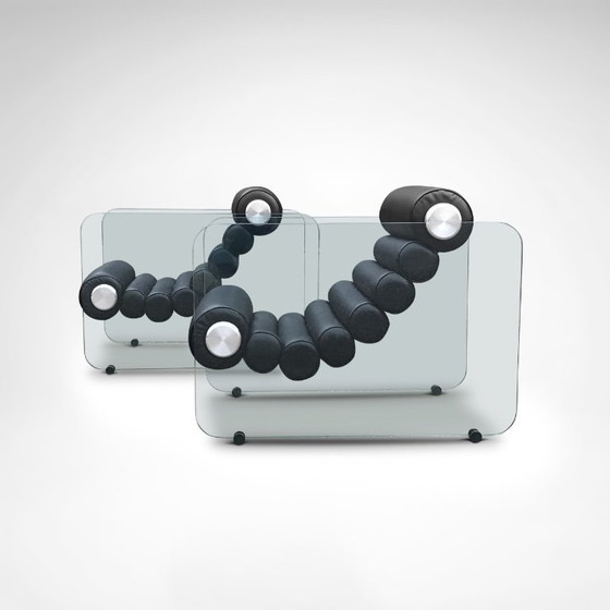 Image 1 of Hyaline leather and glass armchair by Fabio Lenci for Comfortline Italy 1960s, set of 2