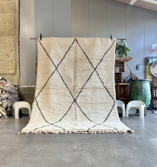 Tapis Beni Ouarain En Laine Naturelle - Diseño Losanges Noirs