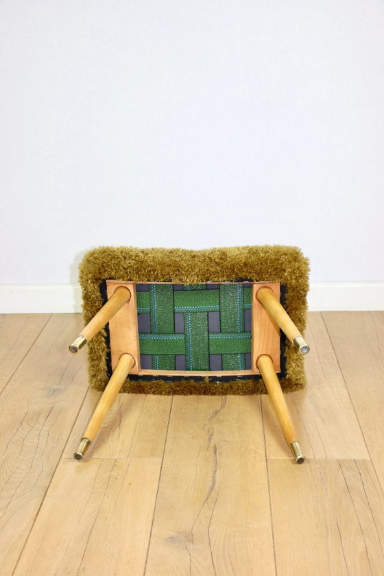 Image 1 of Vintage Stool High Seat khaki / olive - golded beech legs from 70ts