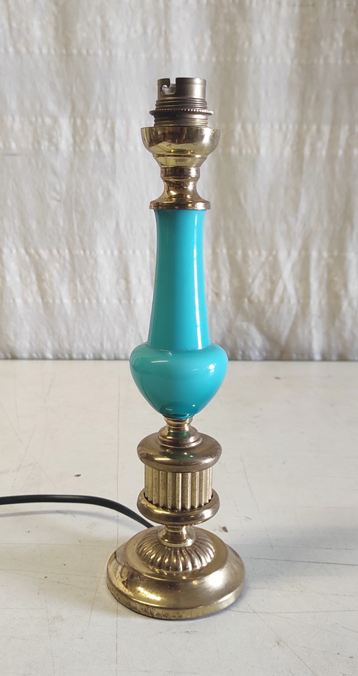 Pied de lampe en laiton et opaline turcoise - mid. XXeme
