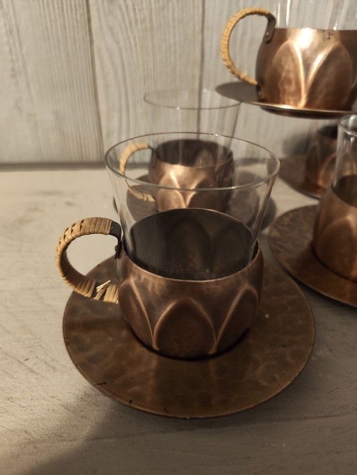 5 vintage koperen theeglazen 