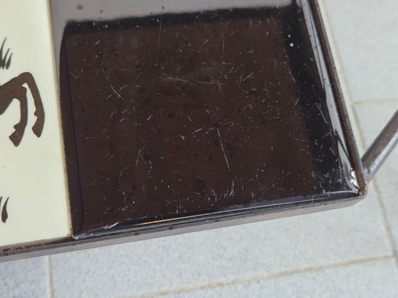 Image 1 of Vintage keramische bijzettafel uit de jaren 50 met paardenmotief, in rockabillystijl uit de jaren 50.