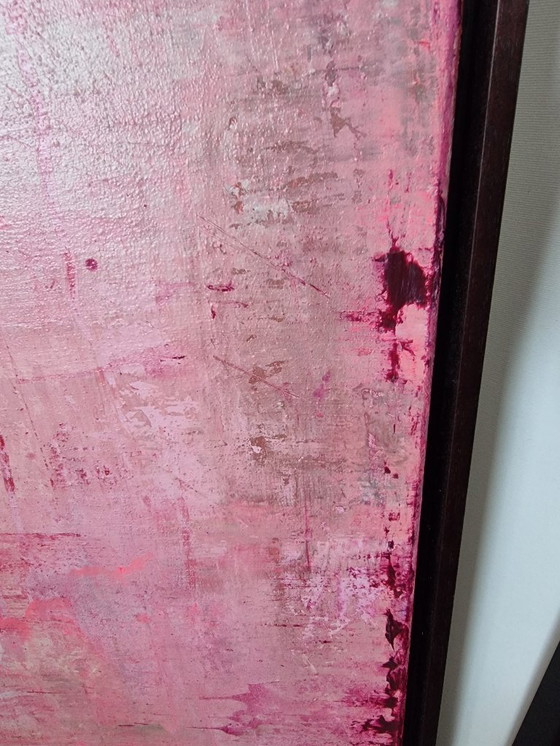 Image 1 of Frances Eckhardt – 90 x 120 cm abstraktes rosa Gemälde, handgefertigt, moderne Kunst, zeitgenössisch, gerahmt