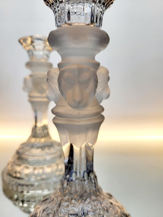 Image 1 of Neo-renaissance / neo-barok set kandelaar met drie leeuwenkoppen, Val Saint Lambert 1879