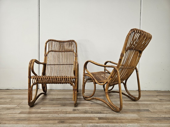 Pair of Rattan Armchairs, Brown, Vintage (photo 3 of 12)