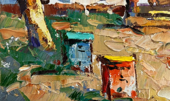Image 1 of Original Oil Painting Summer Village Landscape Apiary in the yard