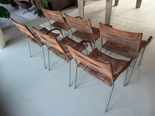 6x Sillas Pierantonio Bonacina 'Miss B' - Tito Agnoli (Fixer Uppers) – eetkamerstoelen, Leather, rvs (photo 2 of 6)