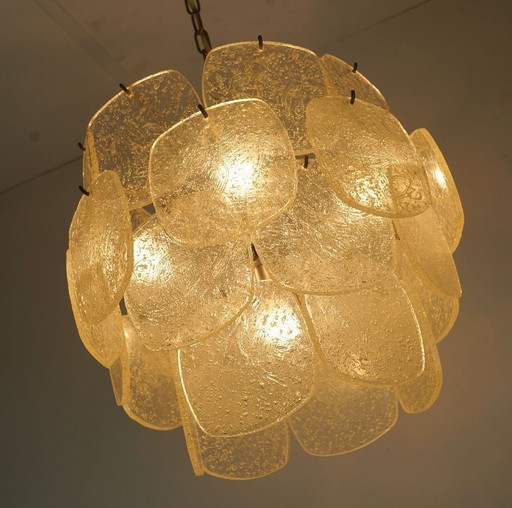 mid century PENDANT LIGHT with 30 acrylic discs like ice glass 1960s 1970s hanging lamp