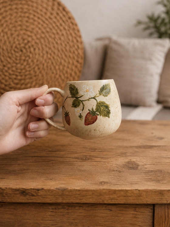 Image 1 of Mug fraise unique peint à la main par J&S (neuf)