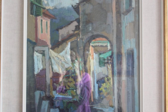 Quadro olio su tela  Paesaggio Vicolo Aldo Mari – Dipinti e disegni, Altro, Tessile (photo 2 of 5)