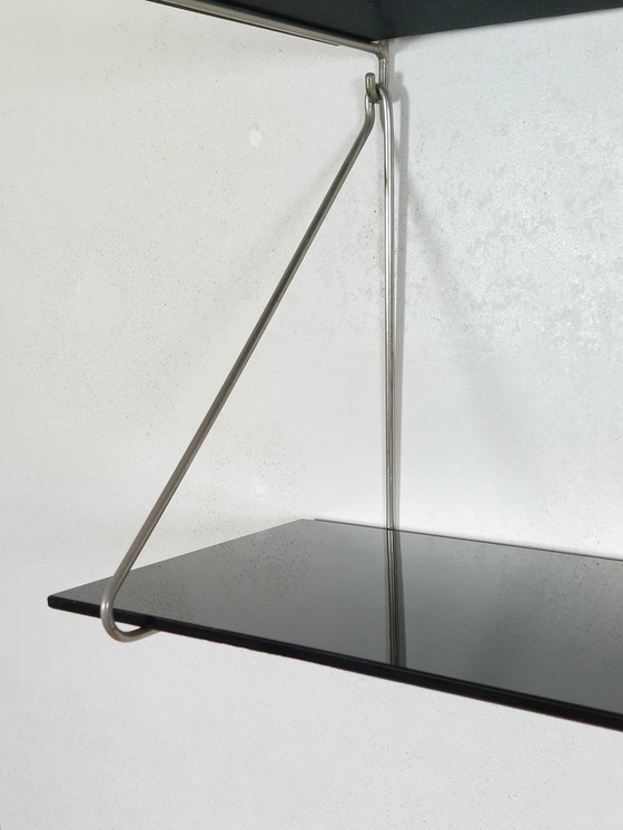 Image 1 of Vintage Mid Century Glass Shelf Wall Shelf Loop Shelf 1970s