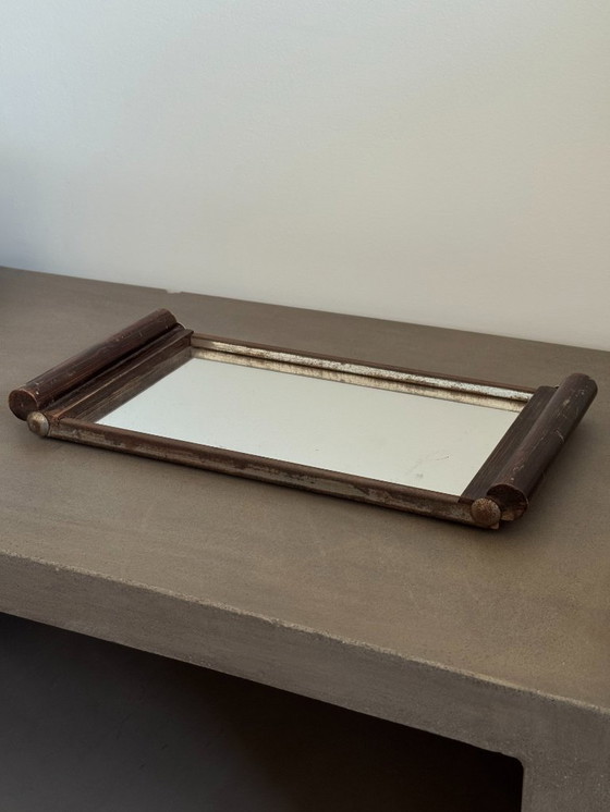 Image 1 of Vassoio specchiato, legno e metallo brutalista, non firmato