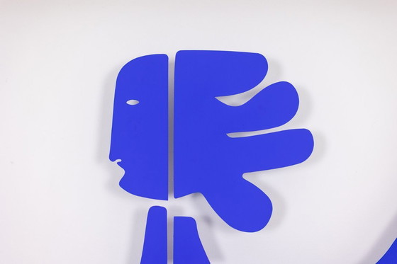 Image 1 of Antonine de Saint Pierre, blau lackiertes Metallschild. Zeitgenössisch.