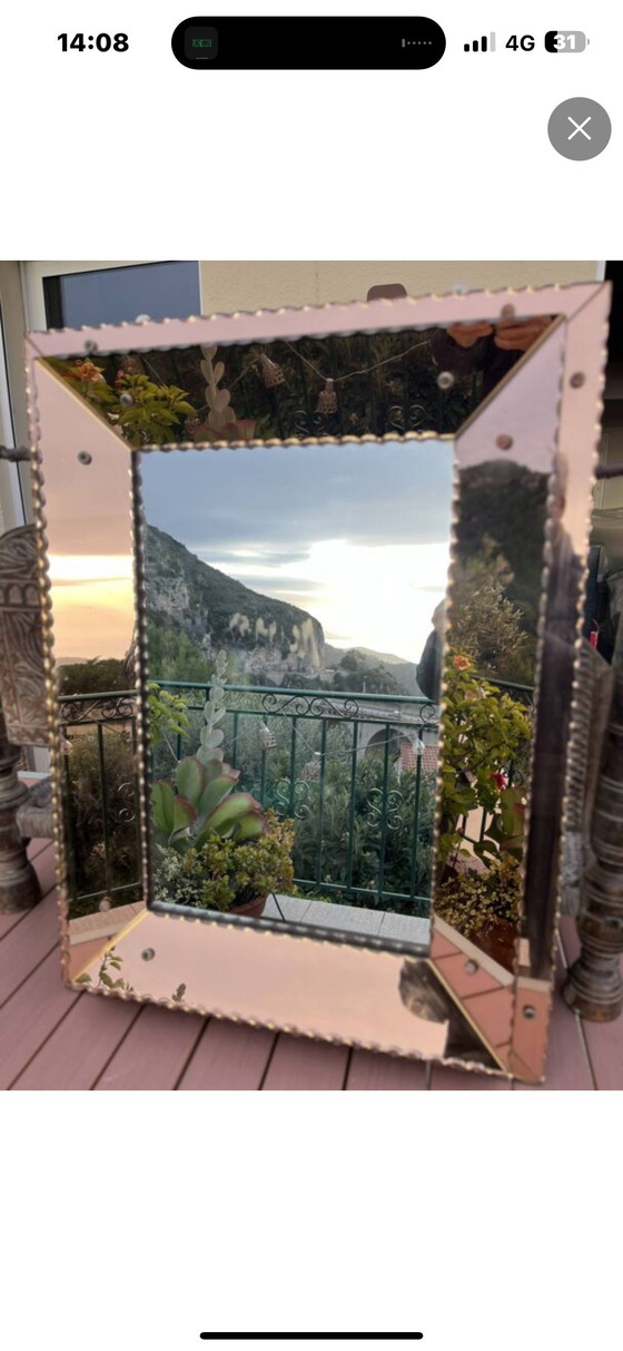 Image 1 of Beau miroir vintage art déco cuivré 